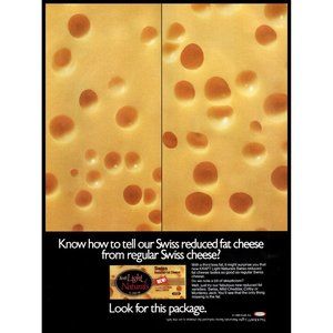 1986 Kraft Light Naturals Swiss Cheese Vintage Print Ad Food Cooking Wall Art